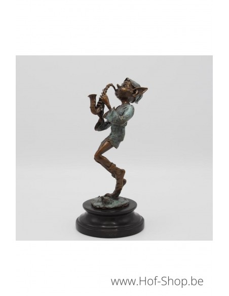 Pixie met saxofoon - bronzen beeld (AN1241BR-B)
