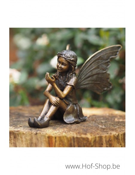 Zittend elfje met vlinder - bronzen beeld (AN1252BR-B)