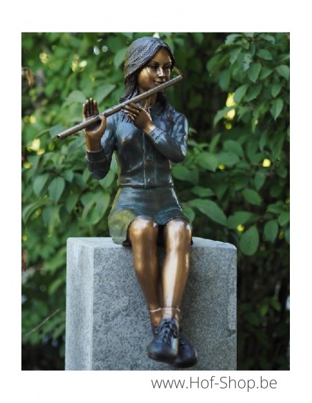 Fille avec flûte - sculpture en bronze (AN1259BR-V-F)