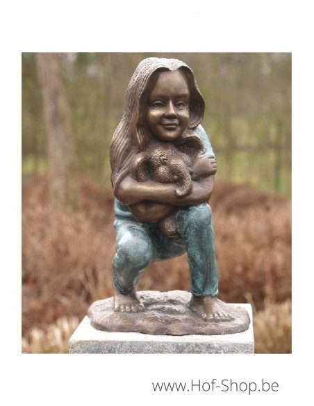 Fille avec poupée éléphant - sculpture en bronze (AN1968BR-V)