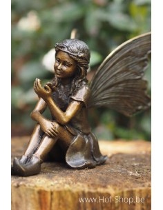 Zittend elfje met vlinder - bronzen beeld (AN1252BR-B)