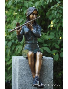 Fille avec flûte - sculpture en bronze (AN1259BR-V-F)