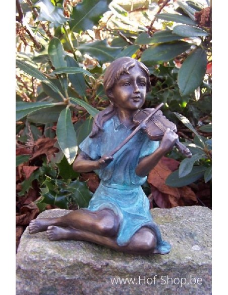 Vioolspelend meisje - bronzen beeld (AN1500BRW-V)