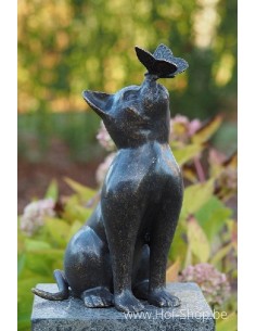 Kat met vlinder - bronzen beeld (AN1905BR-BI)
