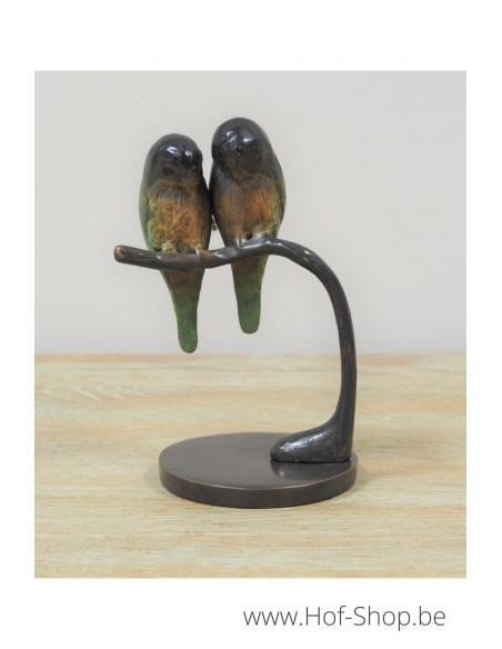 Vogelpaar op tak - bronzen beeld (AN2020BR-HP)