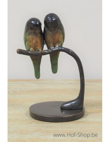 Vogelpaar op tak - bronzen beeld (AN2020BR-HP)