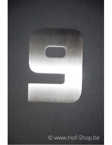Nummer 9 met afstandshouders Design - inox 12 cm hoog
