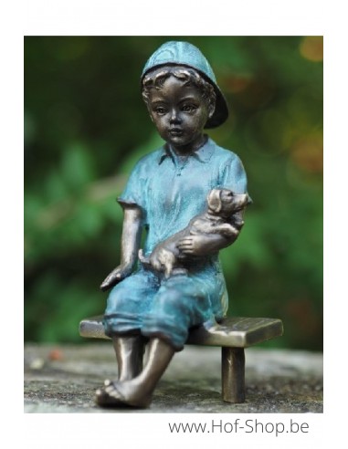 Jongen met hondje - bronzen beeld (AN2126BRW-V)