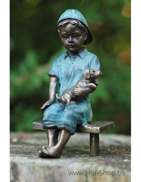 Jongen met hondje - bronzen beeld (AN2126BRW-V)