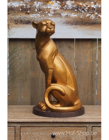 Zittende jaguar - bronzen beeld (AN2253BR-HP)