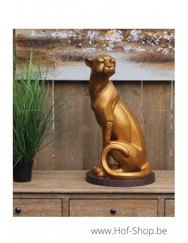 Jaguar assis - statue en bronze (AN2253BR-HP)