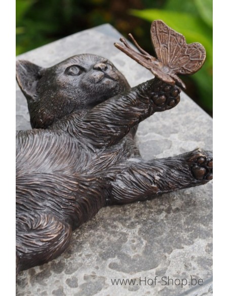 Kitten met vlinder - bronzen beeld (AN2677BR-VI)