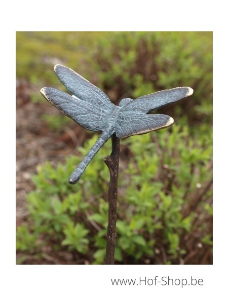 Kleine libelle op stok - bronzen beeld (GA0435BR-V)