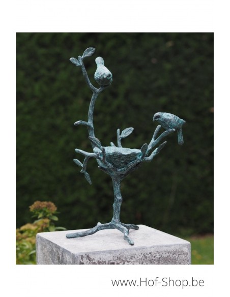 Bol à nourriture avec oiseaux - statue en bronze (GA1814BR-V)