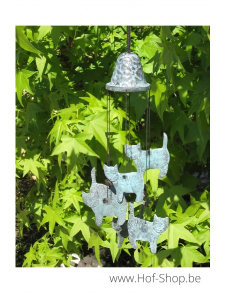 Windgong met poezen - bronzen beeld (WC0165BR-B)