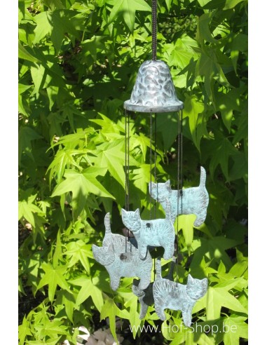 Windgong met poezen - bronzen beeld (WC0165BR-B)