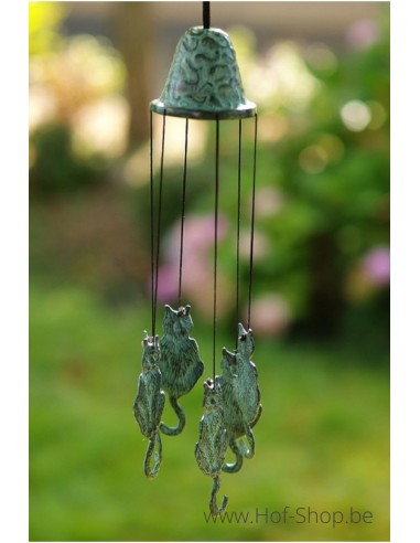 Windgong met poezen - bronzen beeld (WC6809V)