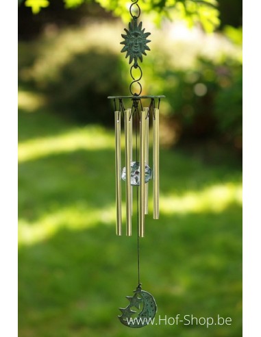 Carillons éoliens avec soleil et lune et tubes en aluminium - statue en bronze (WC6833V)