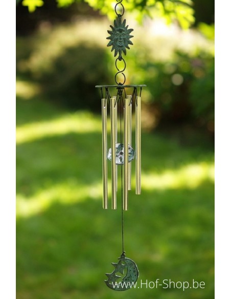 Carillons éoliens avec soleil et lune et tubes en aluminium - statue en bronze (WC6833V)
