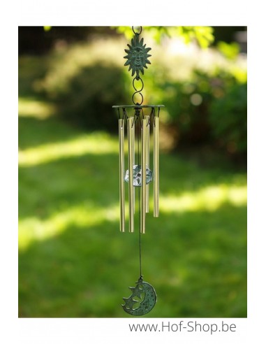 Windgong met zon en maan en aluminium buisjes - bronzen beeld (WC6833V)