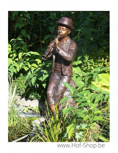 Garçon avec flûte - sculpture en bronze (B603L)