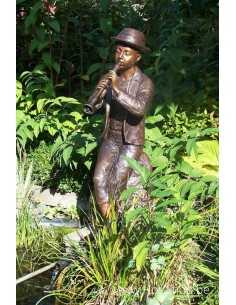 Jongen met fluit - bronzen beeld (B603L)