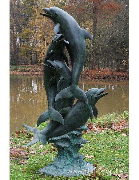 Vier dolfijnen fontein - bronzen beeld (B586)