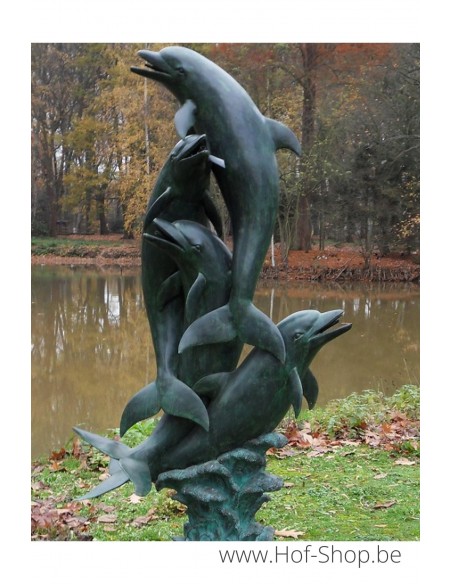 Vier dolfijnen fontein - bronzen beeld (B586)