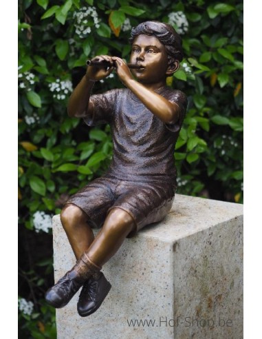 Jongen met fluit - bronzen beeld (B1229)