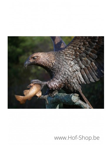 Aigle sur tronc d'arbre - statue en bronze (B1243)