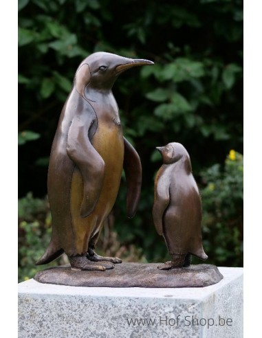 Pingouin et bébé - sculpture en bronze (B1293)