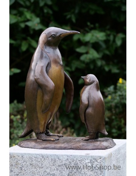 Pingouin et bébé - sculpture en bronze (B1293)