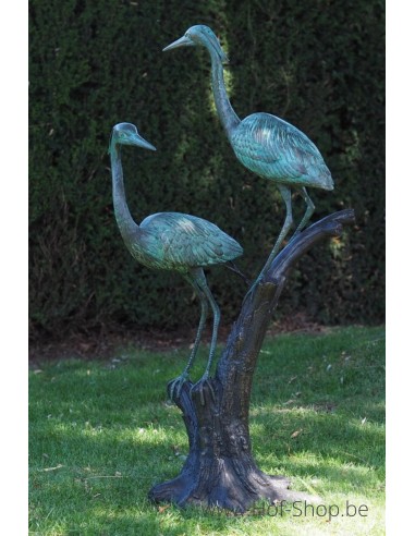 2 reigers op tak - bronzen beeld (B1376)