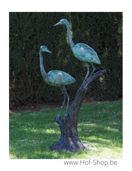 2 hérons sur branche - statue en bronze (B1376)