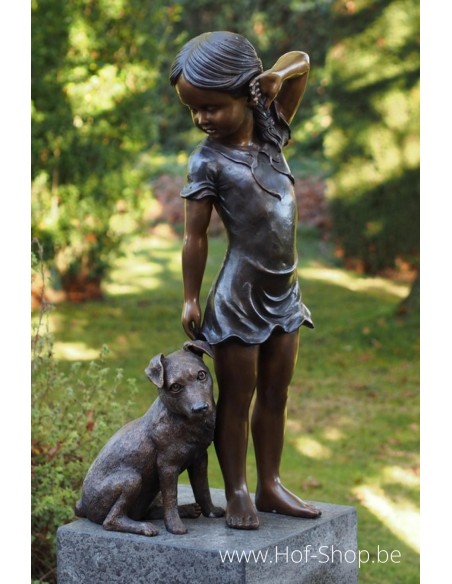 Meisje met hond - bronzen beeld (B1438)