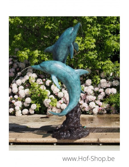 Twee dolfijnen fontein - bronzen beeld (B28792)