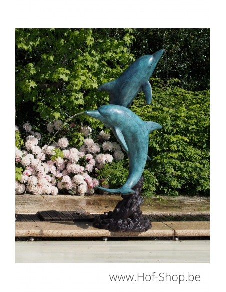 Twee dolfijnen fontein - bronzen beeld (B28792)