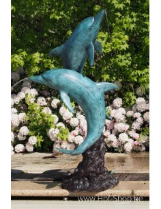 Twee dolfijnen fontein - bronzen beeld (B28792)
