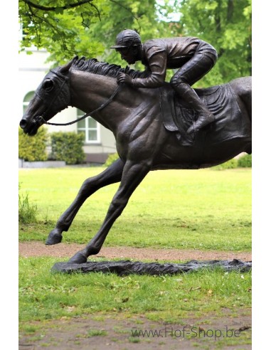 Grand jockey à cheval - sculpture en bronze (B47198)