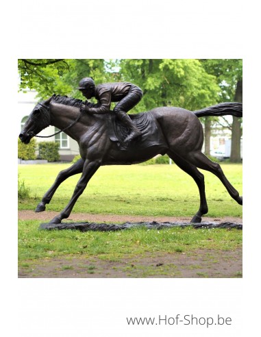Grand jockey à cheval - sculpture en bronze (B47198)