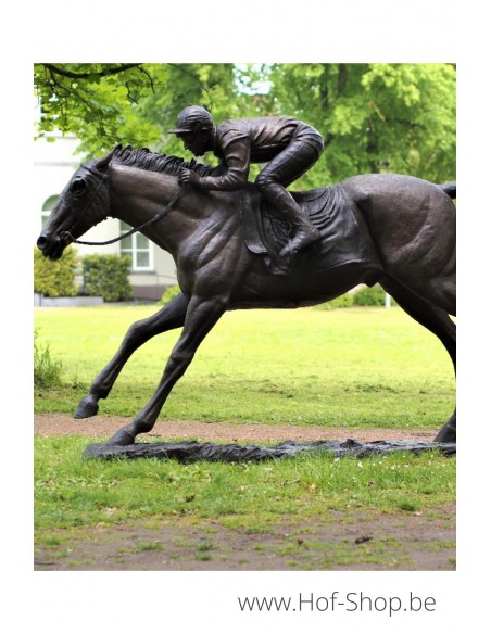 Grote jockey op paard - bronzen beeld (B47198)