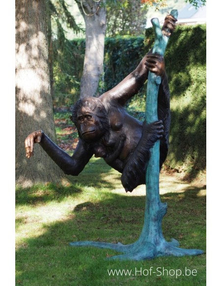 2 singes dans l'arbre - bronzen beeld (B50492)