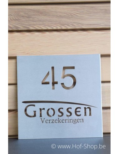 Plaque signalétique numéro de maison + nom gravés au laser sur acier inoxydable - plaque 18 x18 cm