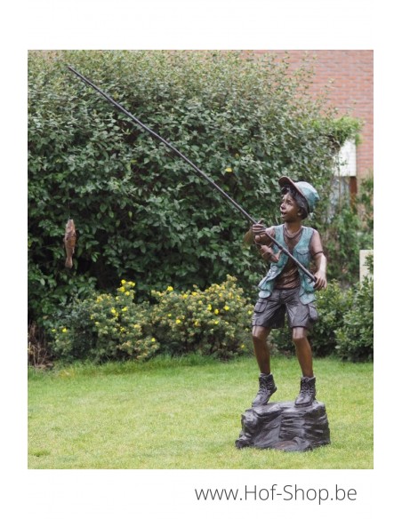 Pêcheur sur rocher - statue en bronze (B57160)
