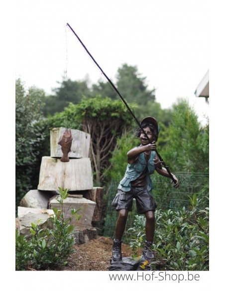 Pêcheur sur rocher - statue en bronze (B57160)