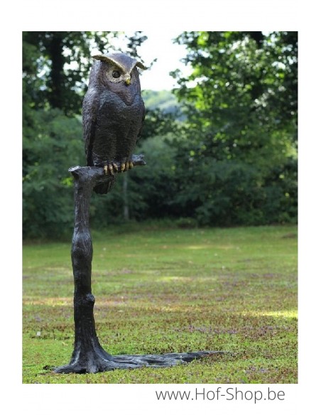 Hibou sur un arbre - statue en bronze (B57490)