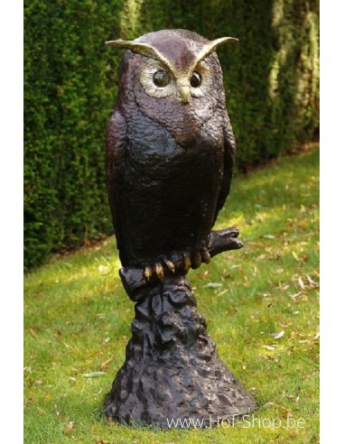 Hibou sur un rocher - statue en bronze (B57491)