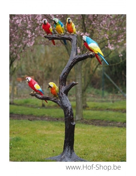 Boom met papegaaien - bronzen beeld (B57884)