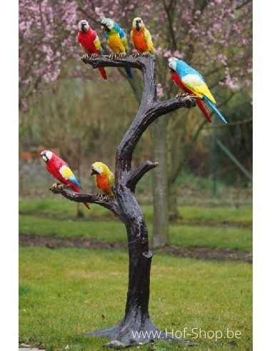 Boom met papegaaien - bronzen beeld (B57884)