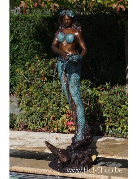 Zeemeermin op schelp fontein - bronzen beeld (B52290)